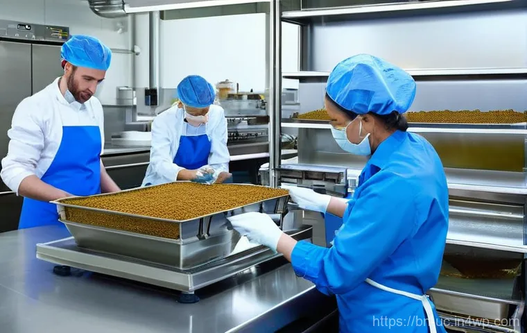 곤충단백질의 저장 및 보관 방법 - **Prompt 1: The Initial Preparation of Insect Protein Powder**
"A clean, well-lit kitchen or lab...