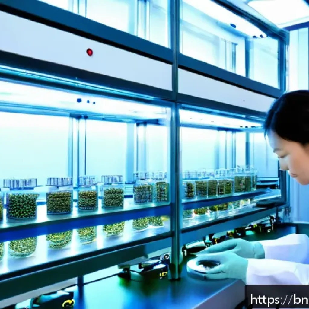 곤충단백질의 국내외 시장 비교 - A high-tech South Korean laboratory scene showcasing advanced automation and bioprocessing technolog...
