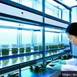 Home 18 곤충단백질의 국내외 시장 비교 - A high-tech South Korean laboratory scene showcasing advanced automation and bioprocessing technolog...