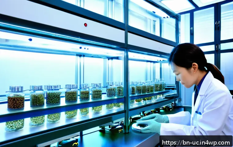 곤충단백질의 국내외 시장 비교 - A high-tech South Korean laboratory scene showcasing advanced automation and bioprocessing technolog...