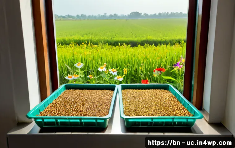 곤충단백질의 생태계 영향 - Photorealistic sustainable insect protein farm beside a thriving green agricultural landscape, mealw...